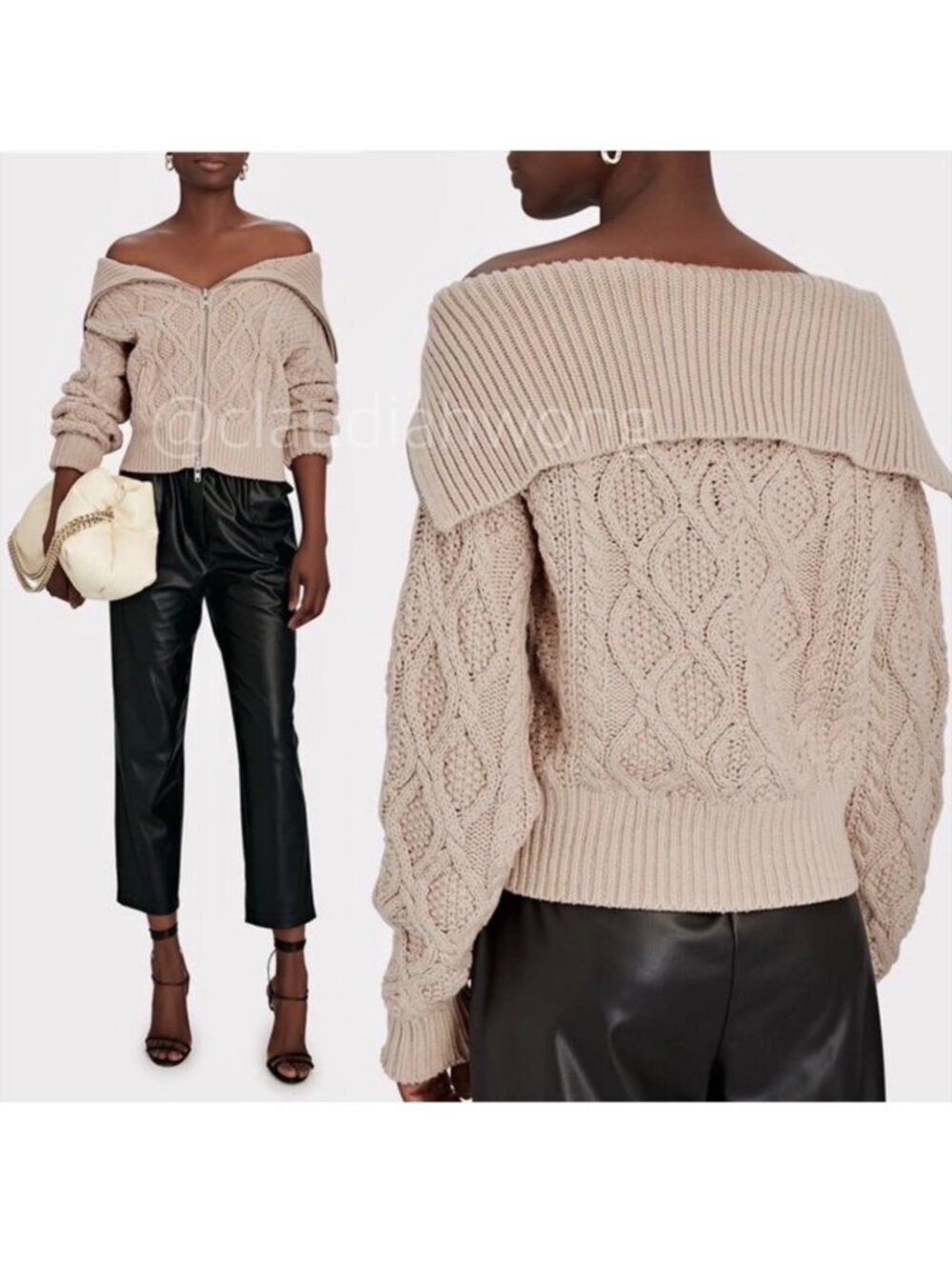 Self-Portrait Cable Knit Off Shoulder Cardigan Size M